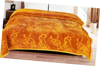 KIXTA Self Design Double Mink Blanket for  Heavy Winter(Microfiber, golden)