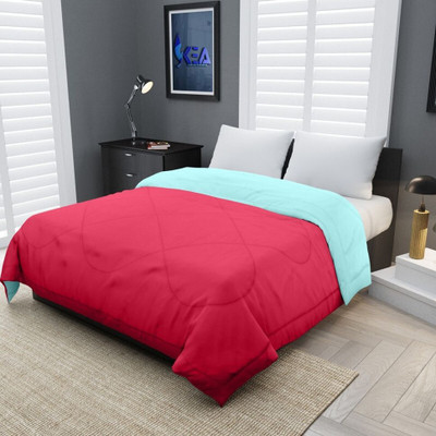 COZYEXPORTS Solid Double Quilt for  Heavy Winter(Poly Cotton, SKYBLUE&PINK)