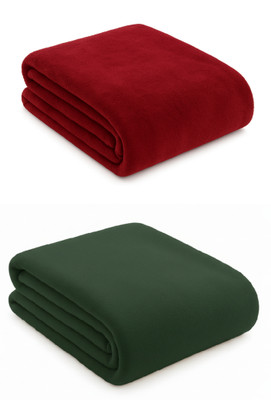 Neekshaa Solid Single Fleece Blanket for  Mild Winter(Polyester, Red, Green)