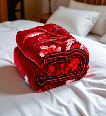 Swikon star Floral Double Mink Blanket for  Heavy Winter(Polyester, Red, White)