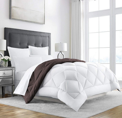 Jaipurlinen Solid Single Comforter for  Heavy Winter(Polyester, White:Dark Brown)
