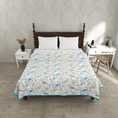 JAIPUR FABRIC Floral Double Dohar for  AC Room(Cotton, Blue)