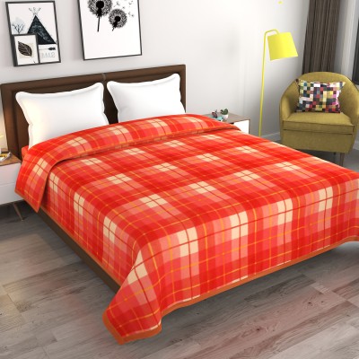 Goyal's Checkered Double Fleece Blanket for  AC Room(Polyester, Rust)