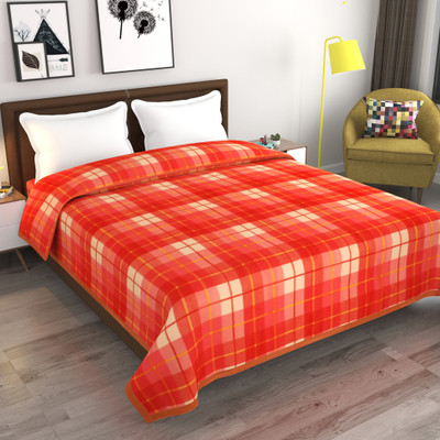 Goyal's Checkered Double Fleece Blanket for  Heavy Winter(Polyester, Rust)