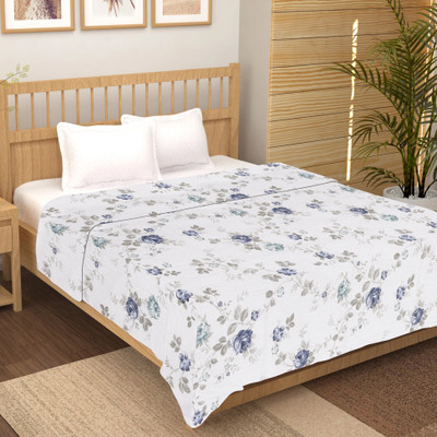 LINENWALAS Floral Double AC Blanket for  AC Room(Cotton, Blue Sapphire)