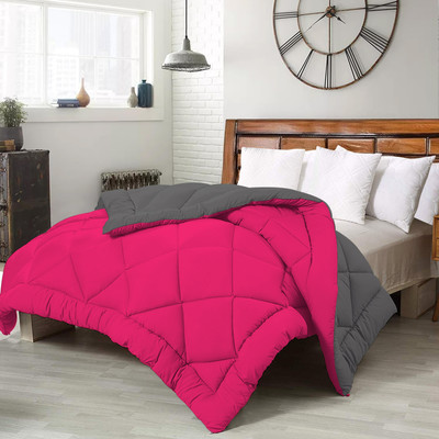 Relaxfeel Solid Single Comforter for  Heavy Winter(Poly Cotton, pink&grey)
