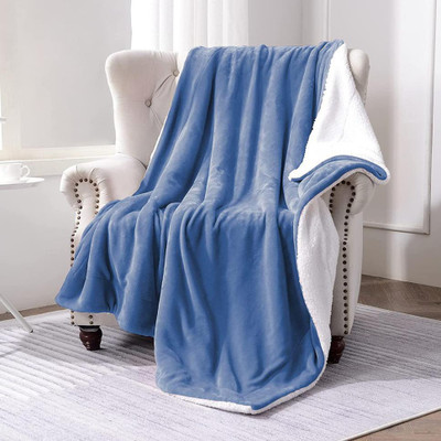 VAS COLLECTIONS Solid Single Sherpa Blanket for  Heavy Winter(Polyester, Light Blue)