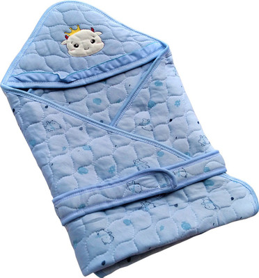 Ambiaim International Cartoon, Printed Single Hooded Baby Blanket for  Mild Winter(Cotton, Sky Blue)