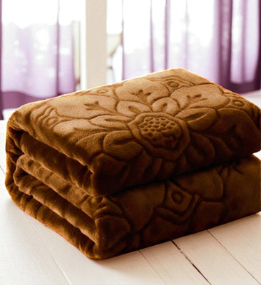 Changers Self Design Double Mink Blanket for  Heavy Winter(Polyester, Brown2)