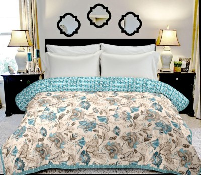 HAWTE Floral Double AC Blanket for  AC Room(Cotton, Teal Cream Blue)