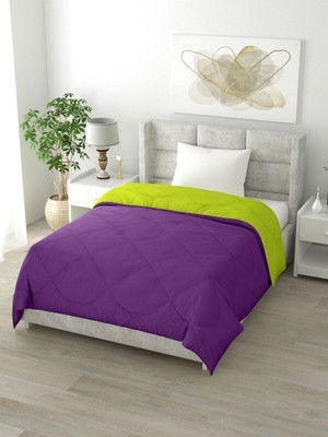 Yati Gallerie Solid Single Mink Blanket for  Heavy Winter(Poly Cotton, Purple & Parrot Green)