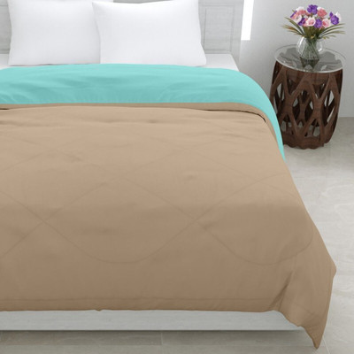 COZYEXPORTS Solid King Quilt for  Heavy Winter(Poly Cotton, Sea Green & Beige)