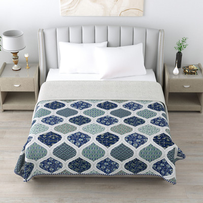 Qfab Floral Single Dohar for  Heavy Winter(Cotton, Blue)