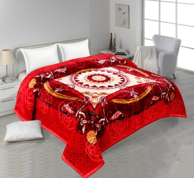 blj Floral King Mink Blanket for  Heavy Winter(Woollen Blend, Red)