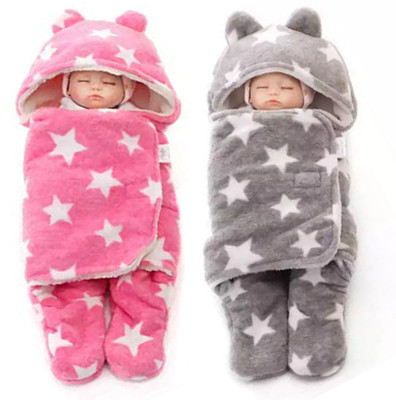 BABY ZONE Printed Crib Hooded Baby Blanket for  AC Room(Microfiber, Grey&Pink)