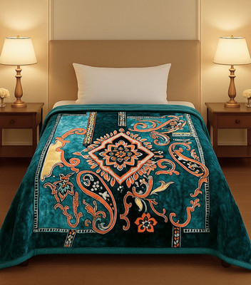 Signature Floral Single Mink Blanket for  Heavy Winter(Polyester, Emerald Green)
