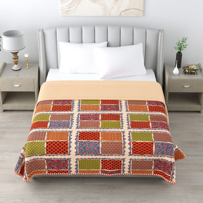 Qfab Geometric Single Dohar for  AC Room(Cotton, Orange)