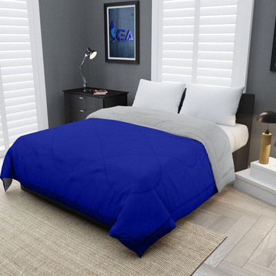 YUKU Solid King Quilt for  Heavy Winter(Poly Cotton, Blue & Grey)