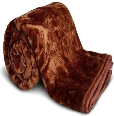 PHF Self Design Single Mink Blanket for  Heavy Winter(Woollen Blend, Light Brown)