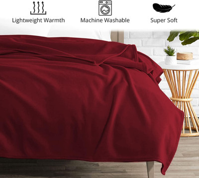 komfey Solid Double Fleece Blanket for  Heavy Winter(Polyester, Red)