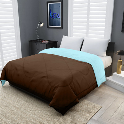 YUKU Solid Double Comforter for  Heavy Winter(Microfiber, BROWN-SKYBLUE)