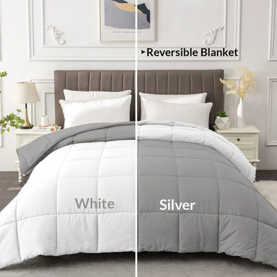 Razzai Solid Single Comforter for  Heavy Winter(Microfiber, White, Silver)