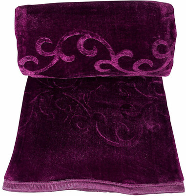 MFI Self Design Single Mink Blanket for  Heavy Winter(Woollen Blend, Wine)
