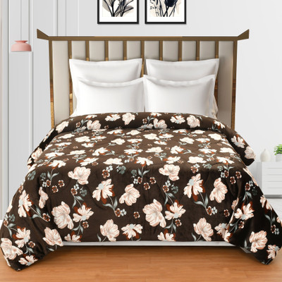OSONICTEXTILE Floral Double Mink Blanket for  Heavy Winter(Microfiber, Brown)