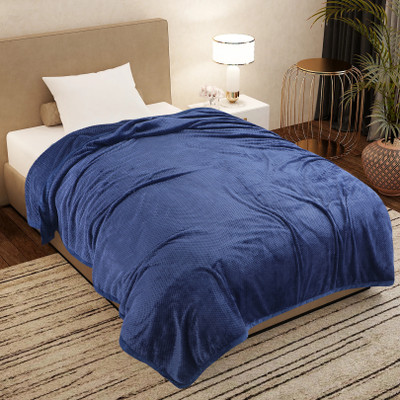 Decovia Solid Single Fleece Blanket for  Heavy Winter(Microfiber, Blue)