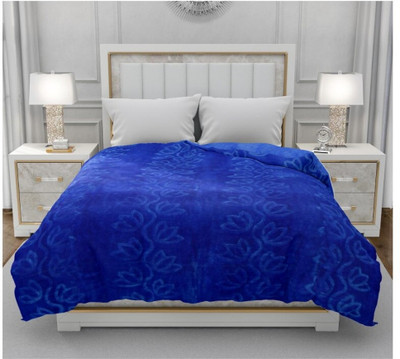 TUNDWAL'S Floral Single Mink Blanket for  Mild Winter(Microfiber, Navy Blue)