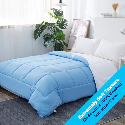 Jaipurlinen Solid Single Comforter for  AC Room(Polyester, Sky Blue White)