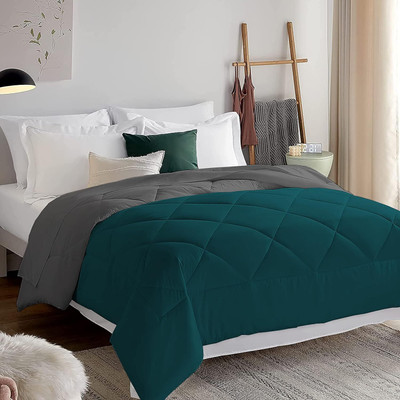 CRAZY WORLD Solid Double Comforter for  Mild Winter(Microfiber, Dark Grey & Teal)