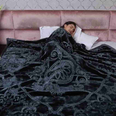 DORISTYLE Self Design Double Mink Blanket for  Heavy Winter(Microfiber, Grey)