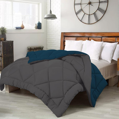 Texcasaa Solid Single Quilt for  Heavy Winter(Polyester, Navy Blue & Grey)