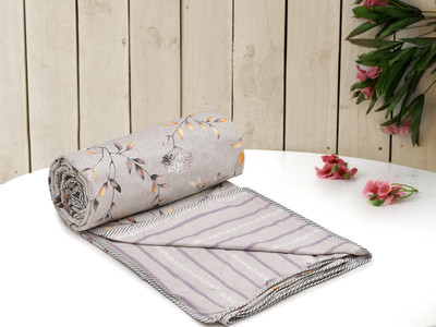RUSTIC LINEN Printed Double Dohar for  AC Room(Microfiber, Beige,Orange)