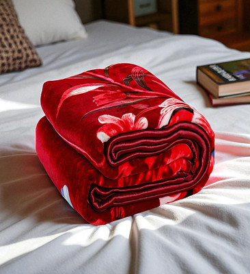 Changers Floral Double Mink Blanket for  Heavy Winter(Polyester, Red, White)