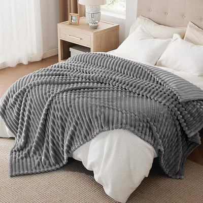 LA VERNE Self Design Double Mink Blanket for  Mild Winter(Fur, Grey)