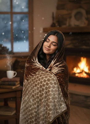 Minkora Floral Double Mink Blanket for  Heavy Winter(Polyester, Golden)