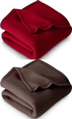 VORDVIGO Solid Single Fleece Blanket for  Mild Winter(Polyester, Red, Brown)