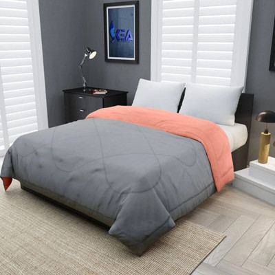 YUKU Solid King Quilt for  Heavy Winter(Poly Cotton, Peach & grey)