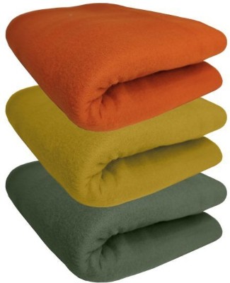 HOMIEE Solid Double Fleece Blanket for  AC Room(Polyester, Orange, Rust, Green)