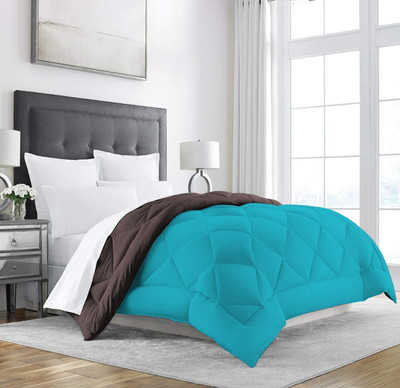Linenovation Solid Double Comforter for  Heavy Winter(Polyester, Brown : Sky Blue)