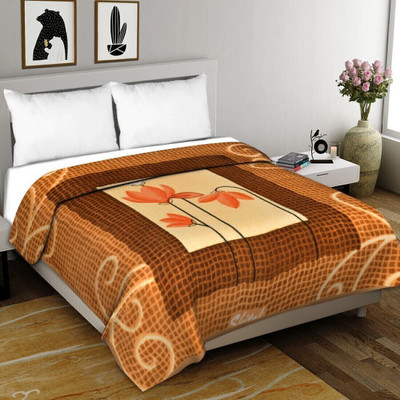 SPANGLE Floral Double Mink Blanket for  Heavy Winter(Microfiber, Light Brown & Cream)