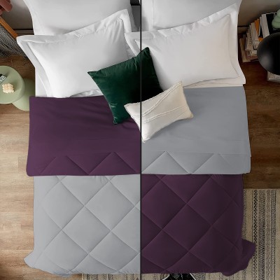 Edmund Solid Double Quilt for  AC Room(Microfiber, Wine Silver)