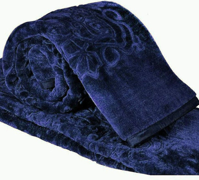 Yatti Galleries Floral Double Mink Blanket for  AC Room(Microfiber, Dark Blue)