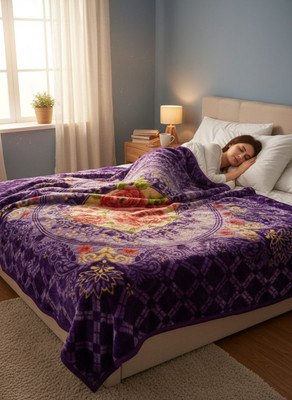 CHOUDHARY HANDLOOMS Floral King Woollen Blanket for  Heavy Winter(Polyester, purpel)