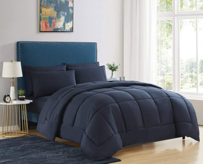 Linenovation Solid Single Comforter for  Heavy Winter(Poly Cotton, Dark Blue)
