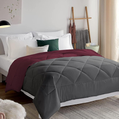 CRAZY WORLD Solid Double Comforter for  Mild Winter(Microfiber, Maroon, Grey)
