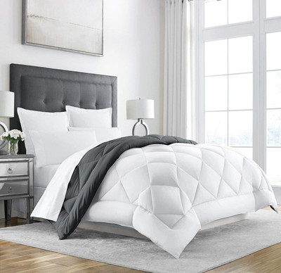 Texlux Solid Double Comforter for  Heavy Winter(Polyester, Grey : White)