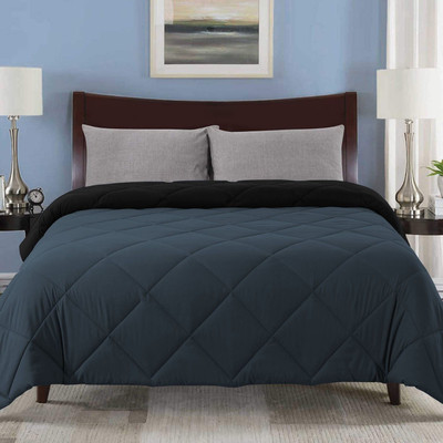 Linenovation Solid Double Comforter for  AC Room(Polyester, Black-Dark Blue)